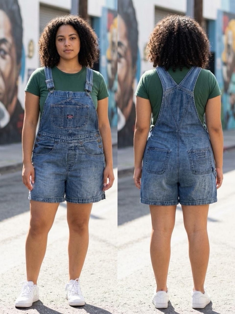 Vintage Unionbay Medium Wash Denim Short Overalls L